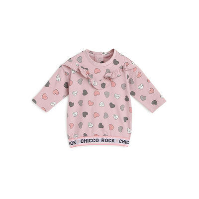 Girls Medium Pink Printed Long Sleeve Dress
